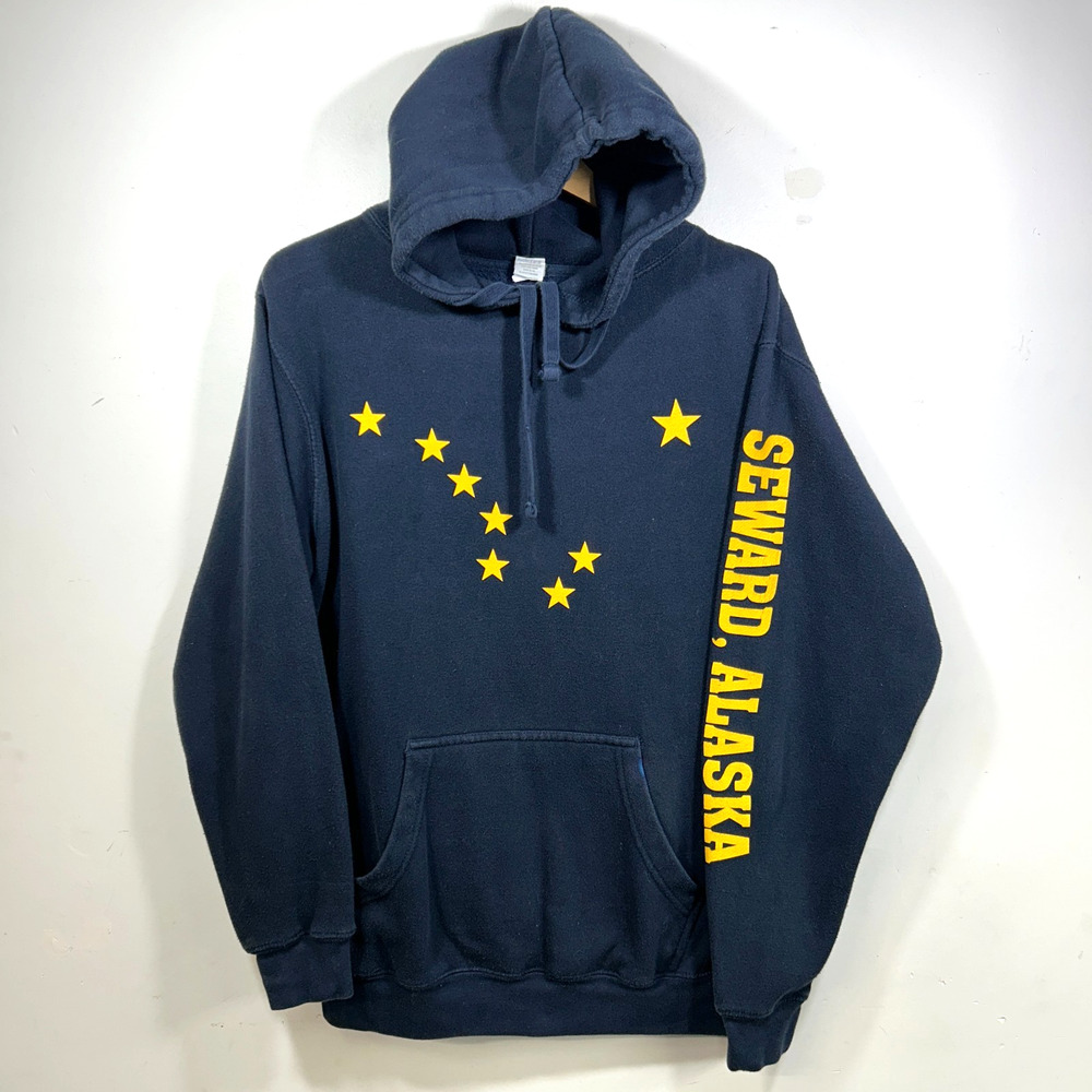 Alaska Graphic Hoodie Pullover Sweatshirt State Flag Womens L Mens M